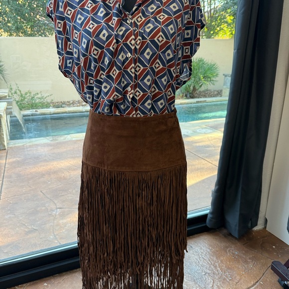 Stetson Suede Leather Fringe Skirt Brown Boho Western NWT $360 SZ 10 - Picture 12 of 14